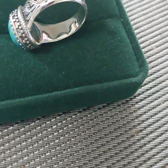 Sterling Silver Genuine Turquiose Oxidized Men's Ring sz 8 or 9